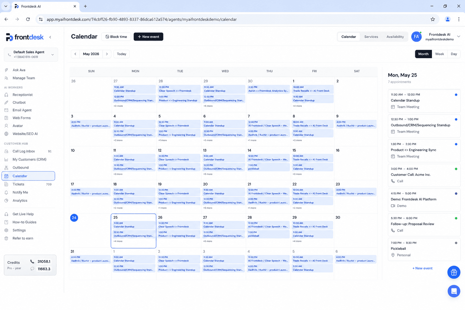 Frontdesk calendar showing automatically booked onboarding appointments