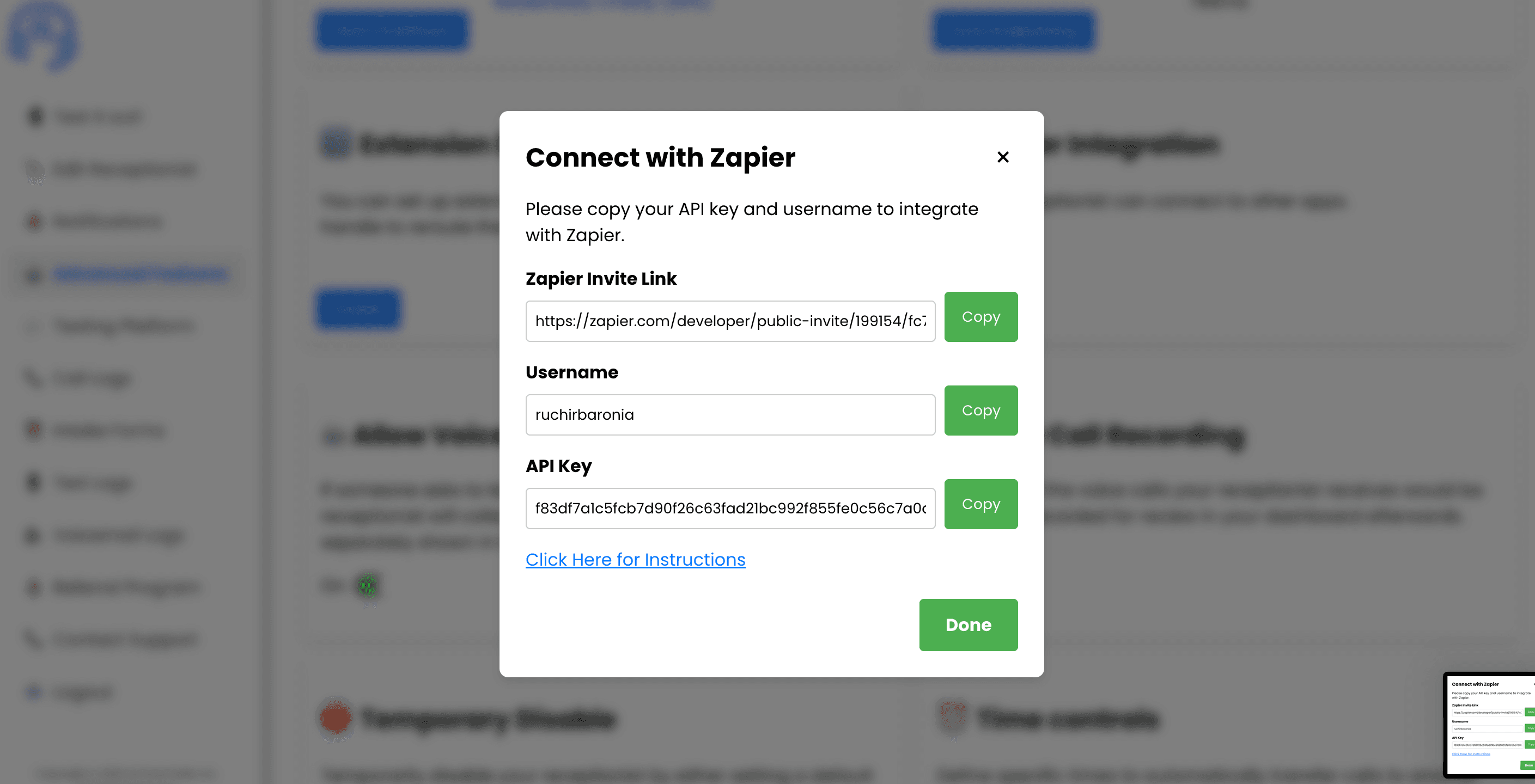 Connecting your Receptionist to Zapier